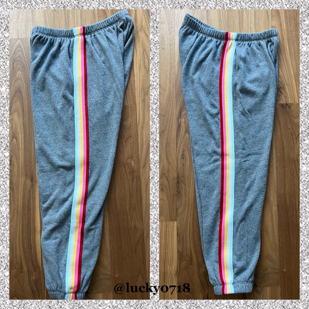 Spiritual Gangster Gray with side Rainbow Stripe Sweatpants Sz S - Picture 2 of 6